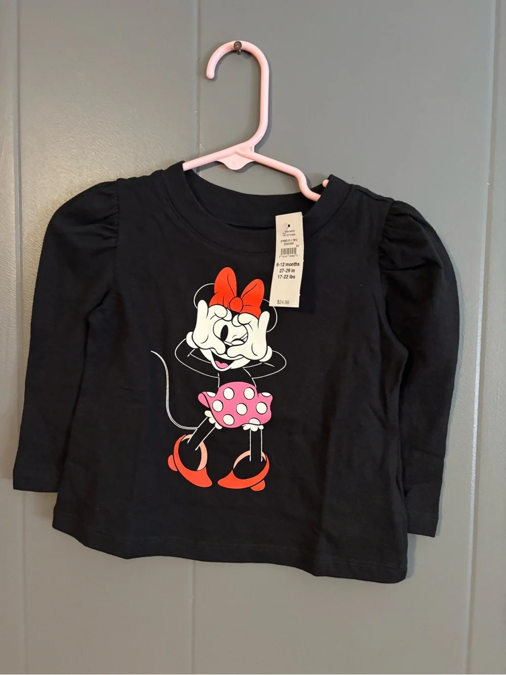 GAP Black Long-Sleeve Minnie Mouse Tee with Pink Polka-Dot Skirt